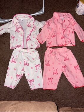 Girls Pink Bow Print Pajama Set - 2-Pack